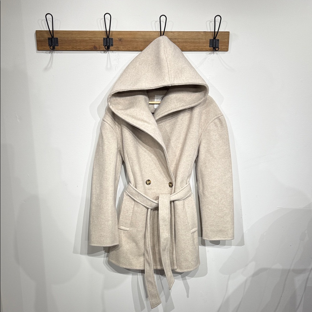 Avec Les Filles Cream Hooded Cape Coat